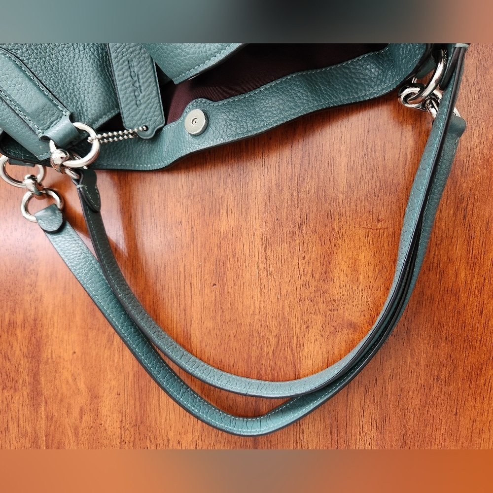 Coach Hallie Pebbled Leather Hobo Shoulder Bag In Teal - Picture 5 of 15